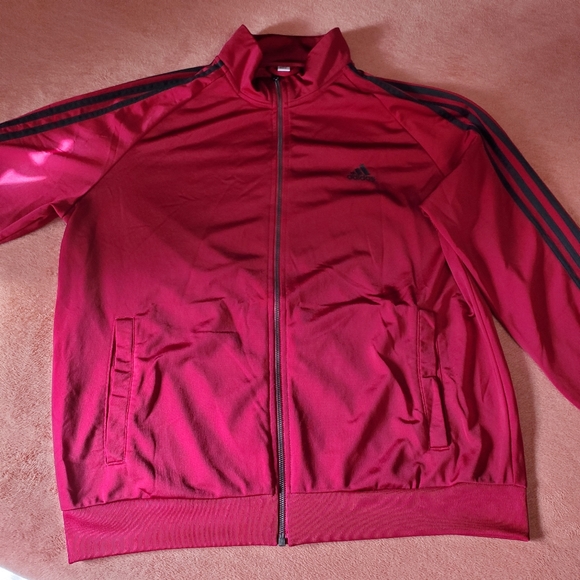 Mens XL Adidas Zip Up Gym Jacket Classic Burgundry Black Striped Athletic Warm - Picture 6 of 8